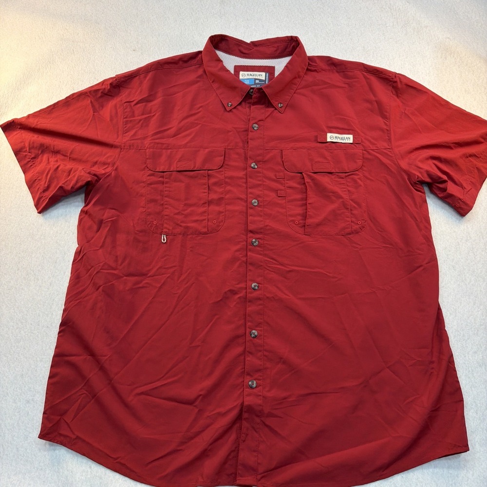 Magellan Outdoor 2XL Fish Gear Relaxed Gear Maroon Button Up Vented Box Fish